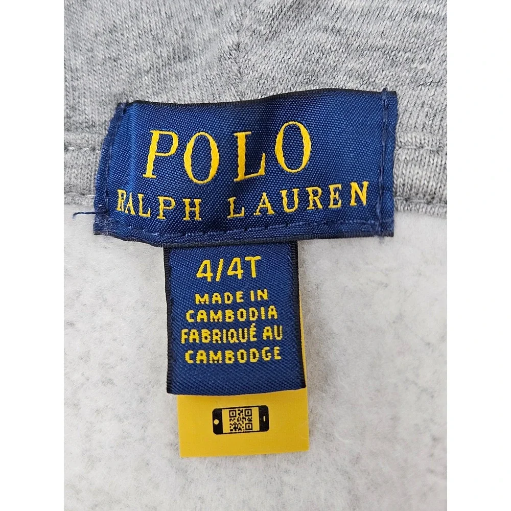 Polo Ralph Lauren Boy's 4T Toddler Full Zip Fleece Hoodie Gray, Navy Pony, EUC!
